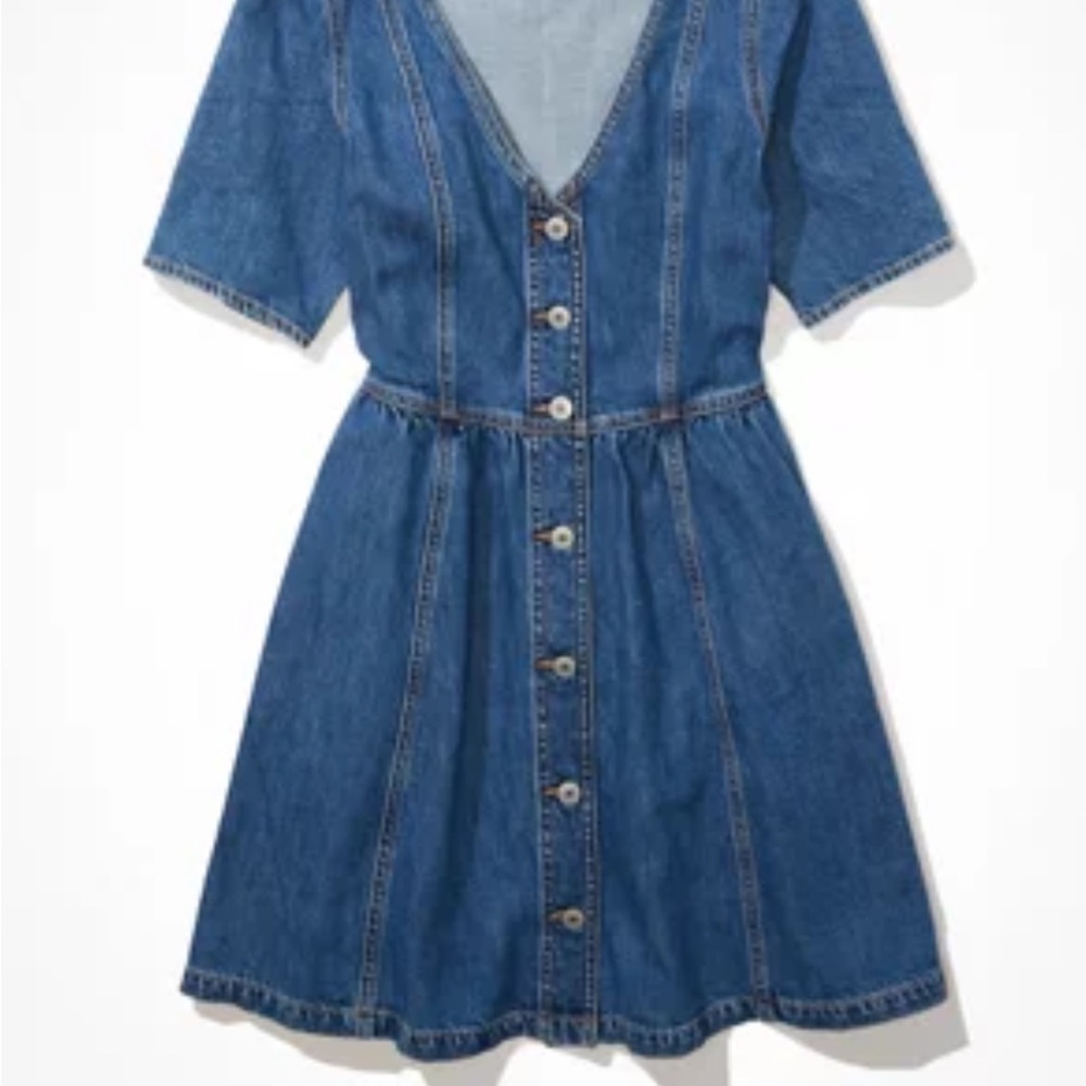 American Eagle Denim Button-Front Babydoll Mini Dress